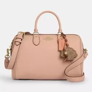 Coach Rowan Large Satchel Bag With Shell Charm CBH76 In Leather/ Cream/Tan NWT
